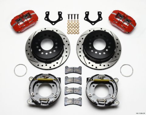 Wilwood Dynapro Low-Profile 11.00in P-Brake Kit Drill-Red Mopar/Dana 2.50in Off w/Snap Ring Bearing