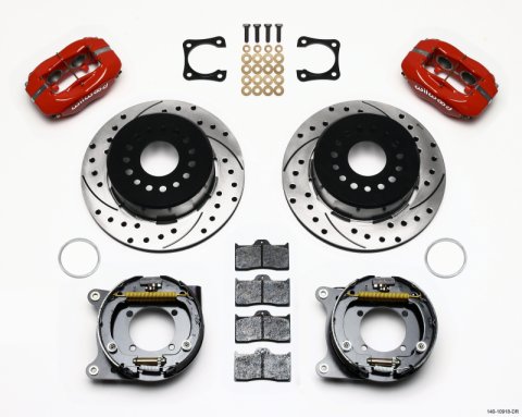 Wilwood Forged Dynalite P/S Park Brake Kit Drilled Red Chevy 12 Bolt-Spec 3.15in Brng Staggered mt