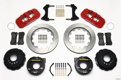 Wilwood AERO4 Rear P-Brake Kit 14.00in Red Ford 8.8 w/2.5in Offset-5 Lug thumbnail 1