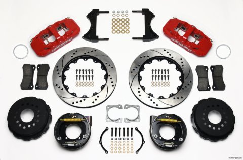 Wilwood AERO4 Rear P-Brake Kit 14.00in Drilled Red Chevy 12 Bolt-Spec 3.15in Bearing thumbnail 1