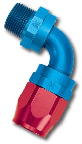 Russell Performance -6 AN Red/Blue 90 Degree Full Flow Swivel Pipe Thread Hose End (With 3/8in NPT) thumbnail 2
