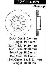 Centric 06-13 Audi A3 / 08-09 TT / 09-13 TT Quattro / 09-13 VW CC Front Premium High Carbon Rotor thumbnail 2