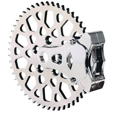 Wilwood GP310 Motorcycle Rear Spocket Brake Kits 140-10722-P Caliper Rotor, Billet Aluminum, Polished, 4-Piston, Cross Drilled Rotor, Harley-Davidson®, Rear, 48T, Kit