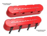 Holley Aluminum LS Valve Covers 241-179 Covers, Center and Perimeter Bolt, Tall, Chevy Logo, Cast Aluminum, Red Gloss, Two-Piece, Chevy, LS, 4.8-7.0L, Pair thumbnail 3