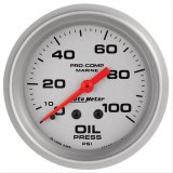 AutoMeter Pro-Comp Marine Analog Gauges 200777-33 Gauges, Marine, Analog, Oil Pressure, 0-100 psi, 2 5/8 in., Full Sweep, Silver Face and Bezel, Black Numbers, Red Pointer, Mechanical, Each thumbnail 1