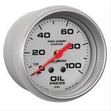 AutoMeter Pro-Comp Marine Analog Gauges 200777-33 Gauges, Marine, Analog, Oil Pressure, 0-100 psi, 2 5/8 in., Full Sweep, Silver Face and Bezel, Black Numbers, Red Pointer, Mechanical, Each thumbnail 2