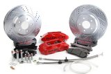Baer Brakes Track4 Disc Brake Systems 4261276R Brakes, Track4, Front, Cross-drilled/Slotted Surface Rotors, 4-piston Red Calipers, Ford, Kit thumbnail 2