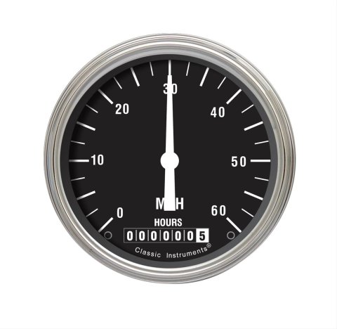 Classic Instruments Hot Rod Series Speedometers LSHR Gauge, Series, Speedometer, 0-60 mph, 3 3/8 in., Black Face, Analog, Electrical, Each
