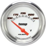 Classic Instruments Velocity Series Gauges VS226WAPF-04 Gauges, Series, Water Temperature, 140-280 degrees F, Analog, Electrical, 2 5/8 in., White Face, Black Numbers, 1/4 in. NPT Thread, Each thumbnail 1