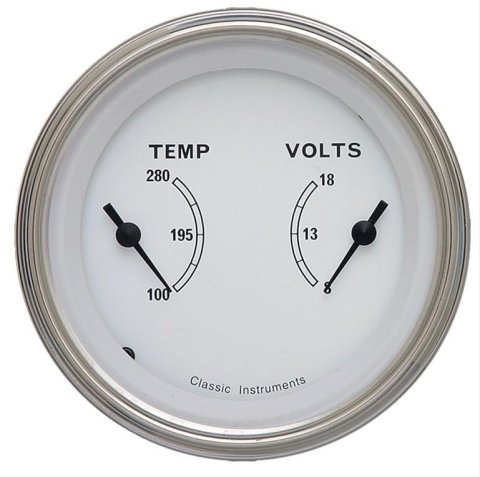 Classic Instruments White Series Gauge Sets CW74SLC Gauge, Series, Dual, Water Temperature, Voltmeter, 3 3/8 in., Face, Analog, Each