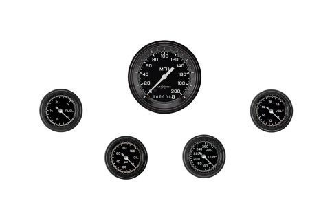Classic Instruments Auto Cross Gray Series Gauge Sets AX100GBLF Set, Performance AutoCross, AutoCrross Gray, 5-Gauge Set, 3 3/8 in. Speedo, 2 1/8 in. Secondary Gauges, Black/Gray Face, Set