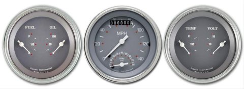 Classic Instruments SG Series Gauge Sets SG34SLC Gauges, SG, Speedometer, Tach, Water Temperature, Fuel Level, 3 3/8 in., Gray Face, Analog, Set of 3