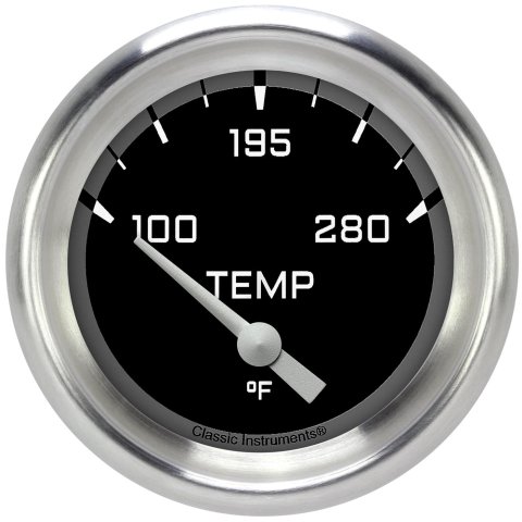 Classic Instruments Auto Cross Gray Series Gauges AX226GAPF-08 Gauges, Series, Water Temperature, 140-280 degrees F, Analog, Electrical, 2 5/8 in., Black Face, White Numbers, Each