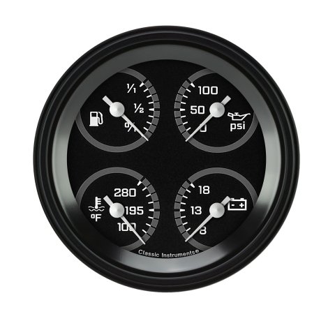 Classic Instruments Auto Cross Gray Series Gauges AX79GBLF Autocross w/ Black Bezel 3 3/8" Quad (fuel 0–90 ohm)
