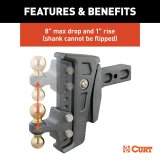 CURT Rebellion XD Adjustable Ball Mounts 45955 Receiver Hitch Mount, Cushion Hitch, 20,000 lbs. Max, 8 in. Maximum Drop and 1 in. Rise, Shank Cannot be Flipped, Each thumbnail 8