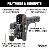 CURT Combination Ball/Pintle Hooks 45908 Pintle Hitch, Ball and Pintle Hook, Channel Mount, 20,000 lbs. GTW, 2 5/16 in. Hitch Ball Diameter, 2 1/2 in. Receiver Style, Each thumbnail 4
