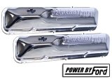Scott Drake Original-Style Valve Covers C6OZ-6A582-C Covers, Original Style, Perimeter Bolt Mount, Steel, Chrome, Powered by Ford Logo, Ford, 390, 428, Pair thumbnail 1