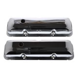 Scott Drake Original-Style Valve Covers C7ZZ-6A582-C Covers, Original-Style, Stock Height, Steel, Chrome, Baffled, Ford, 390, 427, 428, Pair thumbnail 1