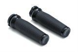Kuryakyn Thresher Grips 5941 Grips, Thresher, Aluminum, Satin Black, 1 in. Bar, Harley-Davidson®, Pair thumbnail 1