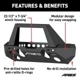 Aries Automotive TrailChaser Front Bumper with Corner and Brush Guards for 2020-2024 GLADIATOR, 2018-2024 WRANGLER - 2082079 Bumpers, Fabricated, Steel, Black Powdercoated, Textured, Front, Center Section, Guards, Guard, Jeep, Kit thumbnail 3
