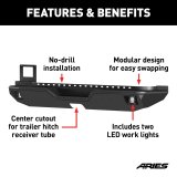 Aries Automotive TrailChaser Rear Bumper with Corner Guards and LEDs for 2018-2025 WRANGLER - 2082081 Bumpers, Fabricated, Steel, Black Powdercoated, Textured, Rear, Center Section, Guards, Jeep, Kit thumbnail 3