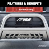 Aries Automotive 3 in. Bull Bars for 2019-2024 1500 - 35-5008 Grille Guard, Bar with Skid Plate, Ram, Stainless, Polished, Each thumbnail 3