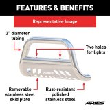 Aries Automotive 3 in. Bull Bars for 2019-2024 1500 - 35-5008 Grille Guard, Bar with Skid Plate, Ram, Stainless, Polished, Each thumbnail 5