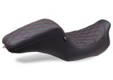 Mustang Motorcycle Products Squareback Double Diamond Stitched Seats 75299AB 08-24 HD FL Touring 1PC Seat - Black w/ Red Stitching thumbnail 2