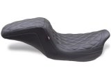 Mustang Motorcycle Products Squareback Double Diamond Stitched Seats 75299GM 08-24 HD FL Touring 1PC Seat - Black w/ Grey Stitching thumbnail 1