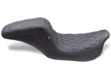 Mustang Motorcycle Products Squareback Double Diamond Stitched Seats 75299GM 08-24 HD FL Touring 1PC Seat - Black w/ Grey Stitching thumbnail 2
