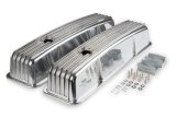 Mr. Gasket Cast Aluminum Valve Covers 6855G Covers, Perimeter Bolt Mounting, Aluminum, Polished, Finned Top, Chevy, Small Block, Pair thumbnail 1
