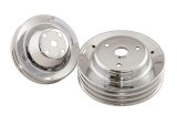 Mr. Gasket Chrome Water Pump Pulleys 4963 Pulleys, Chrome, Chevy, Small Block, Double Upper Groove Triple Lower, Long Pump, Set thumbnail 1