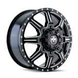 Mayhem Monstir 8101 Series Gloss Black Dually Wheels with Milled Spokes 22x8.25 Wheels, Spokes, 22 in. x 8.25 in., Black, 8 x 170mm Bolt Circle, 9.625 in. Backspacing, Front, Each thumbnail 1