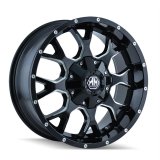 Mayhem Warrior 8015 Series Gloss Black With Prism Blue Wheels 20x9 Wheel, 8015, 20 in. x 9 in., Aluminum, Gloss, Machined, Black, 5.00 in. Backspace, 5.15 in. Center Bore, 0.00mm, 8 x 6.50 in., Each thumbnail 1