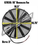 16 Inch 3,400 CFM Proform Brushless Electric Fan 67036 Fans, Fans, Single, Puller, cfm Maximum, Plastic, Black, 24.30 amps, 16.00 in. Diameter, Each thumbnail 6