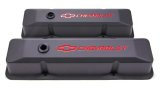 Proform GM Licensed Diecast Aluminum Chevrolet Valve Covers 141-116 Covers, Tall, Cast Aluminum, Black Wrinkle, Logo, Chevy, Small Block, Pair thumbnail 2