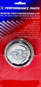 Proform Air Breather Caps for Chevrolet 141-618 Valve Cover Breather, Twist-On, Round, Steel, Chrome, Bowtie Emblem, Each thumbnail 2