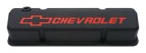Proform GM Licensed Slant Edge Valve Covers 141-928 Covers, Cast Aluminum, Black, Slant-Edge, Chevrolet, Bowtie Emblem, Chevy, Small Block, Pair thumbnail 1