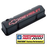 Proform GM Licensed Slant Edge Valve Covers 141-928 Covers, Cast Aluminum, Black, Slant-Edge, Chevrolet, Bowtie Emblem, Chevy, Small Block, Pair thumbnail 2