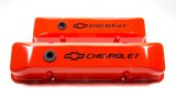 Proform GM Licensed Diecast Aluminum Chevrolet Valve Covers 141-118 Covers, Tall, Die-Cast Aluminum, Orange Powdercoated, Bowtie Emblem, Chevy, Small Block, Pair thumbnail 2