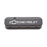 Proform GM Licensed Slant Edge Valve Covers 141-870 Covers, Edge, Tall, Perimeter Bolt, Cast Aluminum, Textured Black Powdercoated, Chevrolet Logo Top Style, Chevrolet, Big Block, Pair thumbnail 1