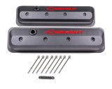 Proform GM Licensed Slant Edge Valve Covers 141-845 Cover, Cast Aluminum, Black Wrinkle, Recessed Chevrolet Logo, Chevy, Small Block, Pair thumbnail 2