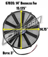 14 Inch 2,900 CFM Proform Brushless Electric Fan 67035 Fans, Fans, Single, Puller, cfm Maximum, Plastic, Black, 21.00 amps, 14.00 in. Diameter, Each thumbnail 6
