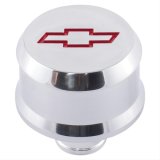 Proform Slant Edge Aluminum Breather Caps 141-855 Valve Cover Breather, Aluminum, Push-in, Round, Polished, Red Bowtie Emblem, 2.500 in. Diameter, 1.220 in. Hole Size, Each thumbnail 1