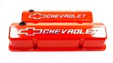 Proform GM Licensed Slant Edge Valve Covers 141-924 Covers, Cast Aluminum, Orange, Tall, Chevrolet, Bowtie Emblem, Chevy, Small Block, Pair thumbnail 2