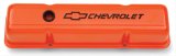 Proform Stamped Steel Chevrolet Valve Covers 141-784 Covers, Tall, Steel, Orange Painted, Logo, Chevy, Small Block, Pair thumbnail 1