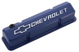 Proform GM Licensed Collector's Series Slant-Edge Valve Covers 141-932 Covers, Slant-Edge, Tall, Perimeter Bolt Mounting Style, Blue, Bowtie Emblem, Chevy, Small Block, Pair thumbnail 1