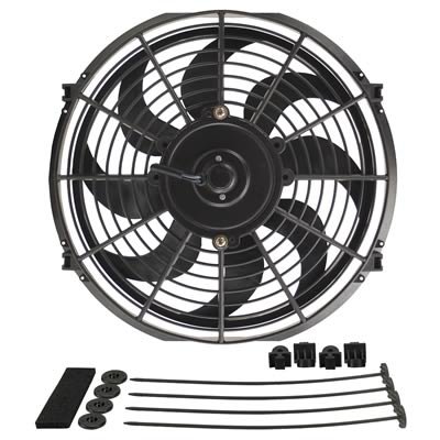12 Inch 810 CFM Derale Dyno-Cool Curved Blade Fan 18912 Fan, Electric, Single, Blades, cfm, 8 Blades, Plastic, Black, 8.3 amps, in. Diameter, Each