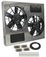 12 Inch 3,750 CFM Derale High-Output Dual RAD Fan and Shroud Kit 16835 Electric Fan, Dual, in. Diameter Fans, w/Shroud, 23.750 in. Width, 19.750 in. Height, 4.50 in. Thick, Each thumbnail 1