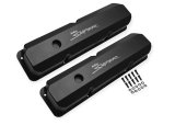 Holley Sniper Fabricated Aluminum Valve Covers 890001B Covers, EFI, Fabricated, Aluminum, 3.5 in. Tall, Baffled, Black Gloss, 1.25 in. Breather Holes, Hardware, Ford, FE, 332-428ci, Pair thumbnail 2